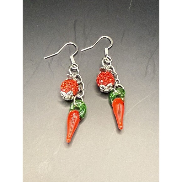 Red Pepper Dangle Earrings - Handmade. Approximately 2” In Length. Nickel Free - Picture 1 of 3
